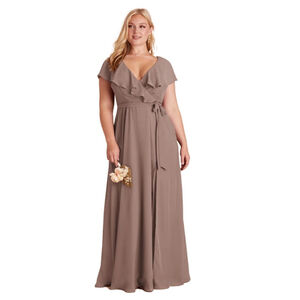 Birdy Grey Taupe Flutter Sleeve Chiffon Maxi Dress Wedding Bridesmaid Formal 2X
